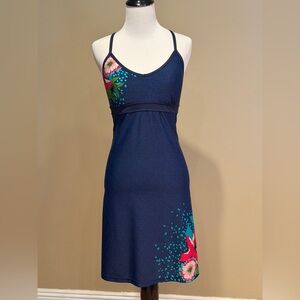 Athleta Navy Dress with Floral Accents & Adjustable Spaghetti Straps  Size Small